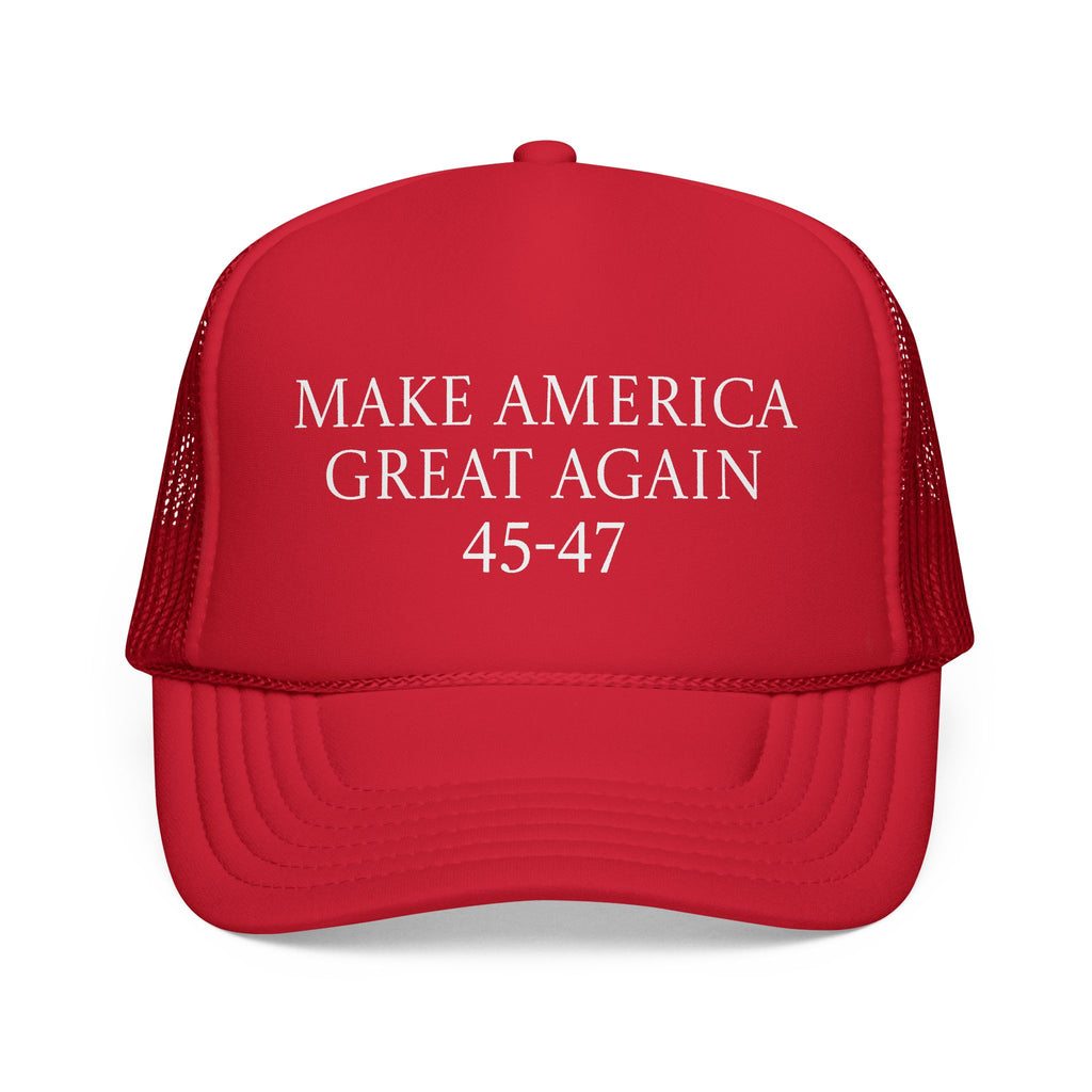 Trucker Cap — "Make America Great Again 45-47" Red Mesh Hat