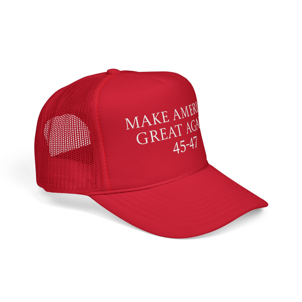 Trucker Cap — "Make America Great Again 45-47" Red Mesh Hat